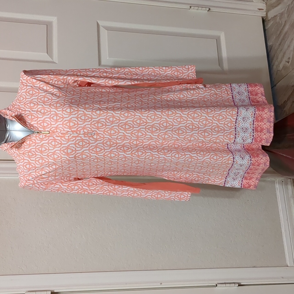 CABANA LIFE Coral/ Performance/ Zip/ Long Sleeve /Pockets/Mini Dress UPF 50+